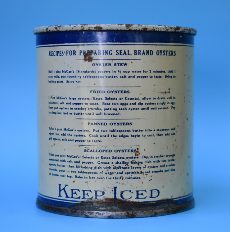 Pearl Brand 12 Ounce Oyster Tin Can from Annapolis Maryland